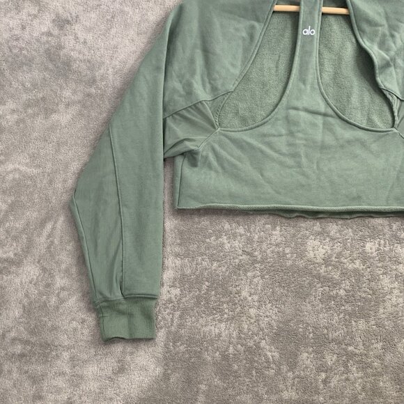 Alo Transcend Cutout Pullover Sweatshirt Womens Small Moss Green Vented Crop Gym - Picture 7 of 9